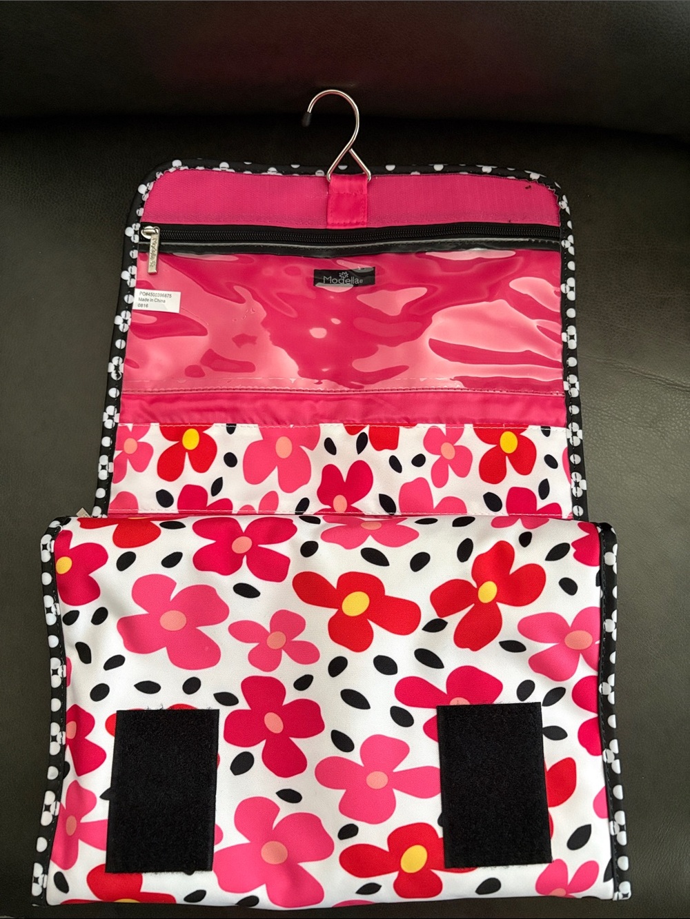 Hanging Travel Organizer with Pink & Red Floral Print